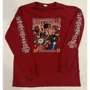 Fayetteville Arkansas Biker Long Sleeve Shirt Mens L Hog Pig Spellout Motorcycle